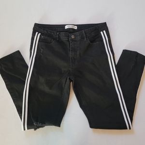 Skinny Distressed Black Jeans with White Stripe Almost Famous Size 9